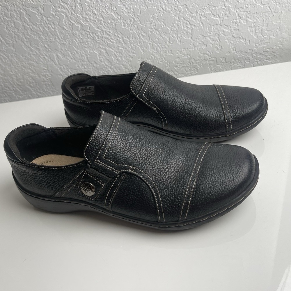 Clarks Collection Cora Poppy Black Leather Loafer Slip On Shoes Womens 7M